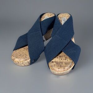 Esprit Wedge Sandals Cork Platform Cross Strap Slides Denim Shoes size 7.5 Blue